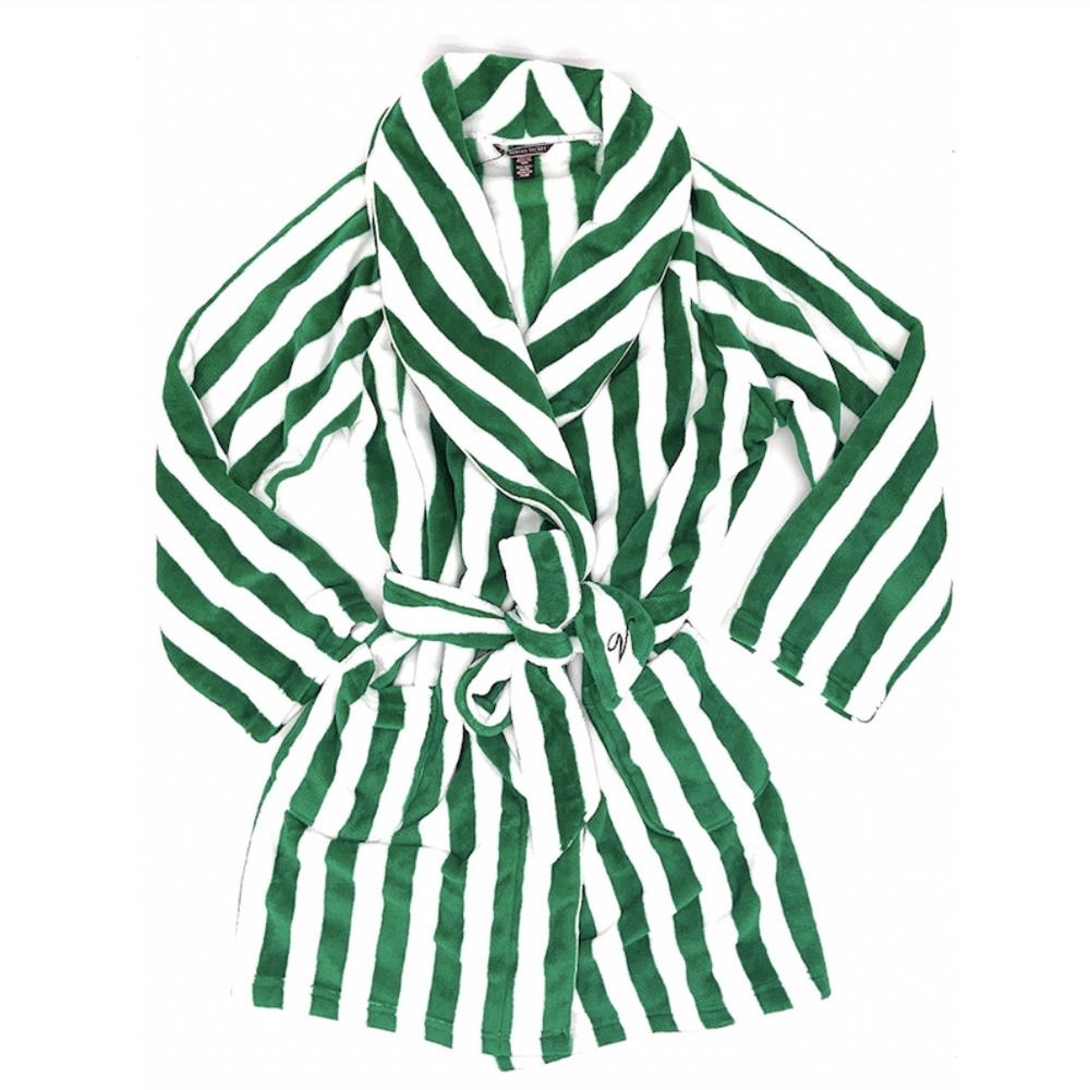 Victoria's Secret Cozy Green Striped Robe
